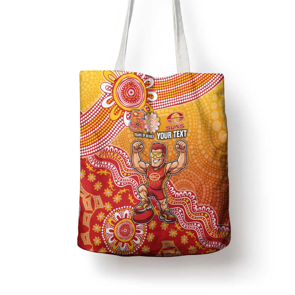 Personalized Suns Football Mascot Tote Bag Aboriginal Dot Art Style Vibrant Indigenous Pattern Design