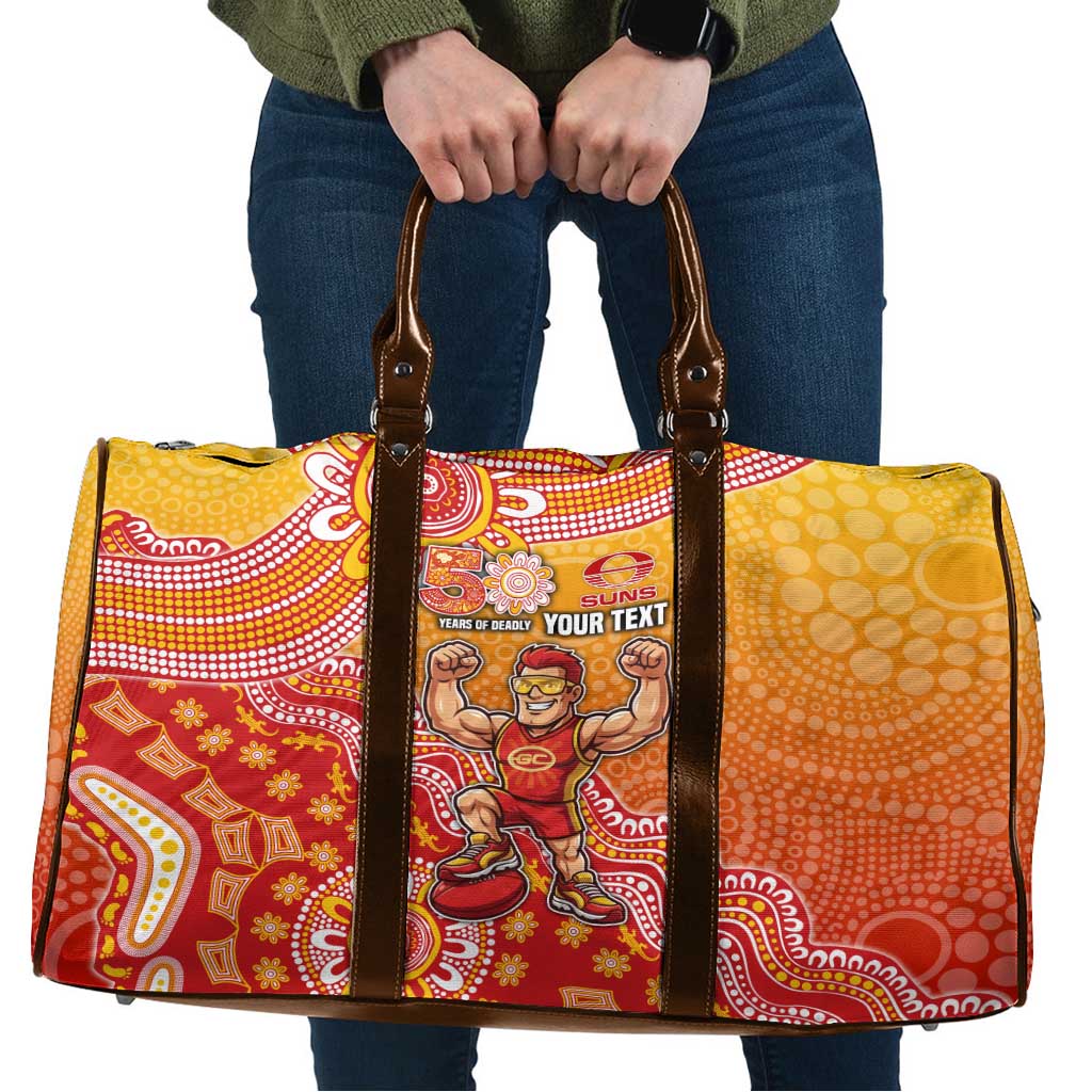 Personalized Suns Football Mascot Travel Bag Aboriginal Dot Art Style Vibrant Indigenous Pattern Design