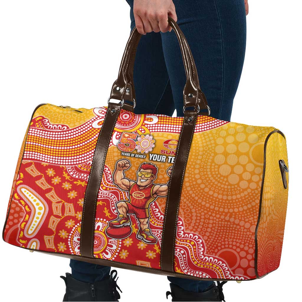 Personalized Suns Football Mascot Travel Bag Aboriginal Dot Art Style Vibrant Indigenous Pattern Design