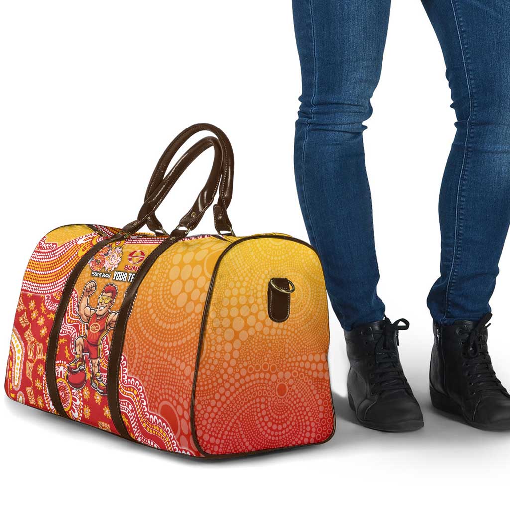 Personalized Suns Football Mascot Travel Bag Aboriginal Dot Art Style Vibrant Indigenous Pattern Design