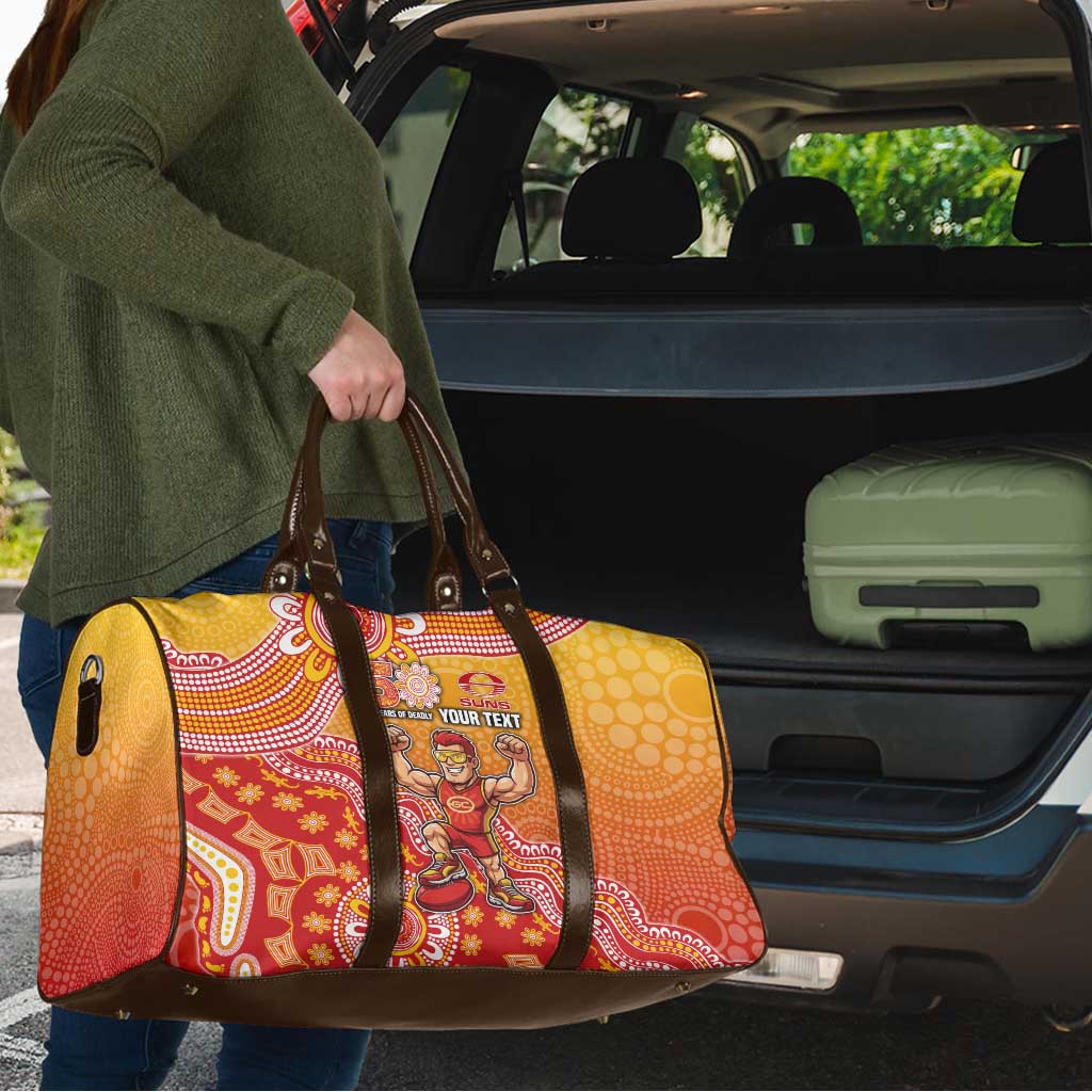 Personalized Suns Football Mascot Travel Bag Aboriginal Dot Art Style Vibrant Indigenous Pattern Design