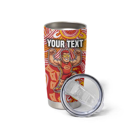 Personalized Suns Football Mascot Tumbler Cup Aboriginal Dot Art Style Vibrant Indigenous Pattern Design