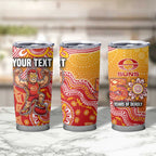 Personalized Suns Football Mascot Tumbler Cup Aboriginal Dot Art Style Vibrant Indigenous Pattern Design
