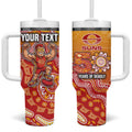 Personalized Suns Football Mascot Tumbler With Handle Aboriginal Dot Art Style Vibrant Indigenous Pattern Design