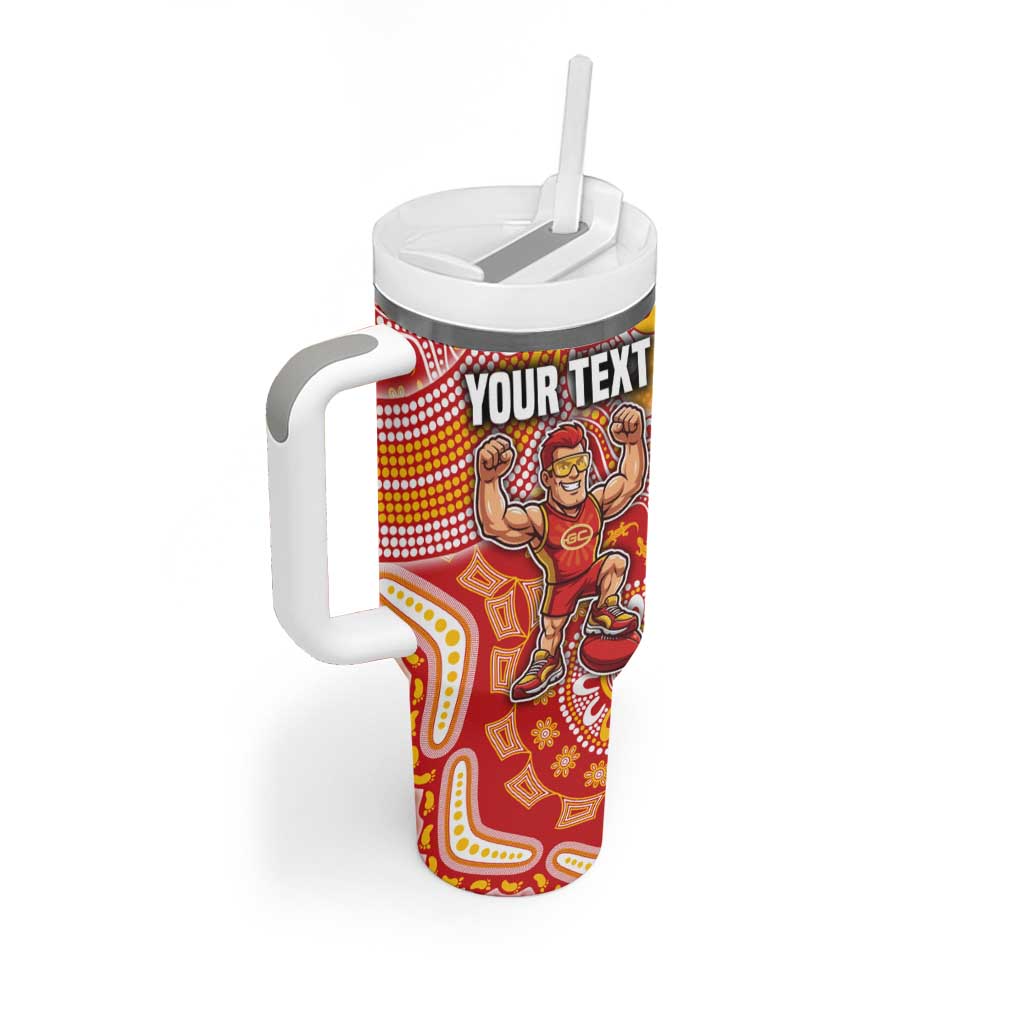 Personalized Suns Football Mascot Tumbler With Handle Aboriginal Dot Art Style Vibrant Indigenous Pattern Design