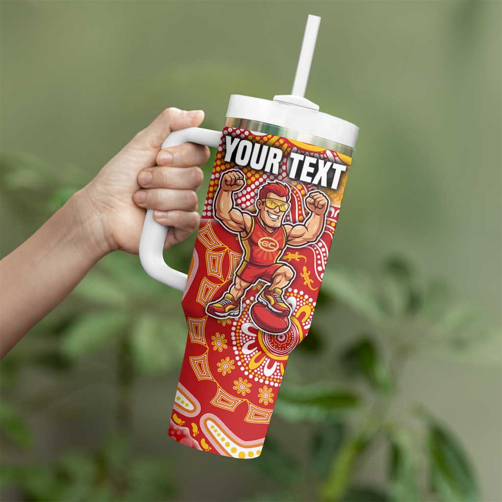 Personalized Suns Football Mascot Tumbler With Handle Aboriginal Dot Art Style Vibrant Indigenous Pattern Design
