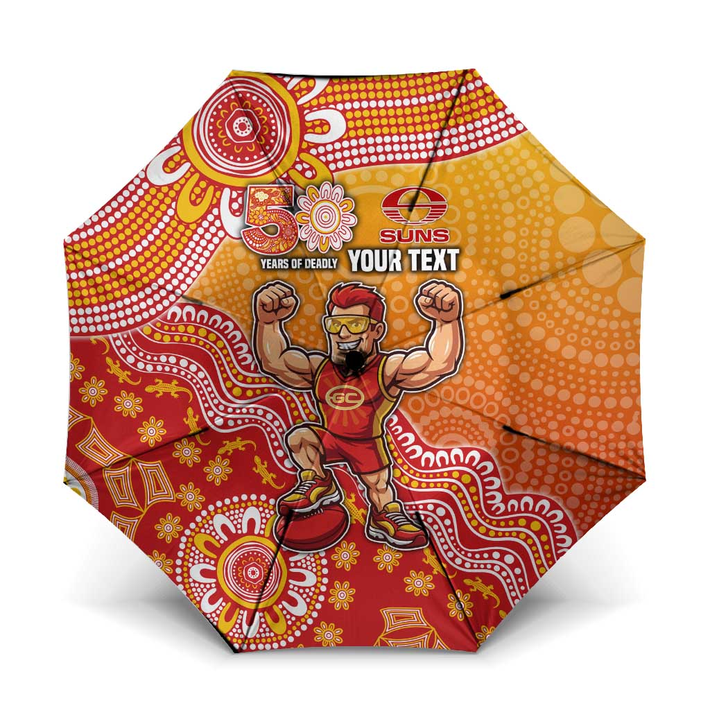 Personalized Suns Football Mascot Umbrella Aboriginal Dot Art Style Vibrant Indigenous Pattern Design