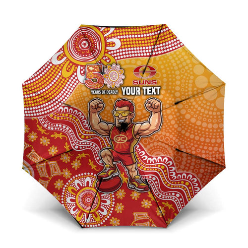 Personalized Suns Football Mascot Umbrella Aboriginal Dot Art Style Vibrant Indigenous Pattern Design