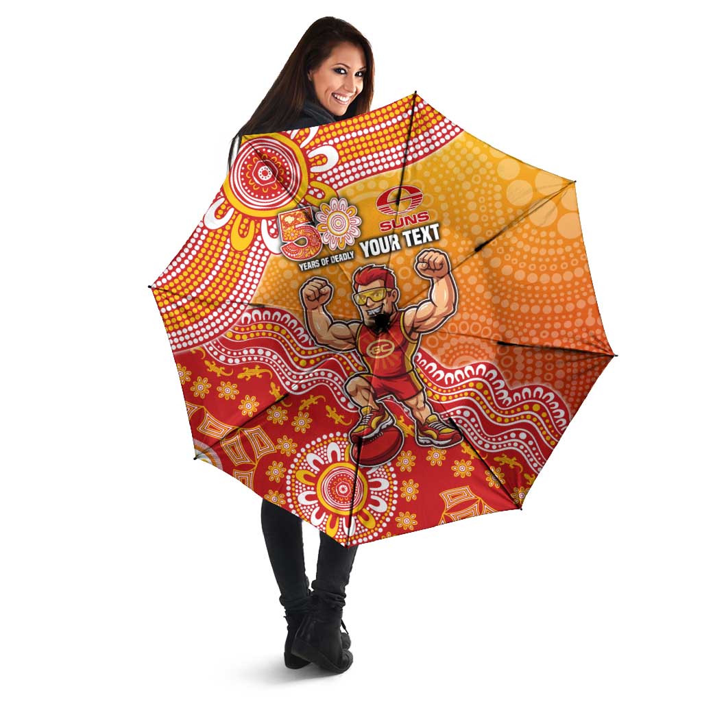 Personalized Suns Football Mascot Umbrella Aboriginal Dot Art Style Vibrant Indigenous Pattern Design