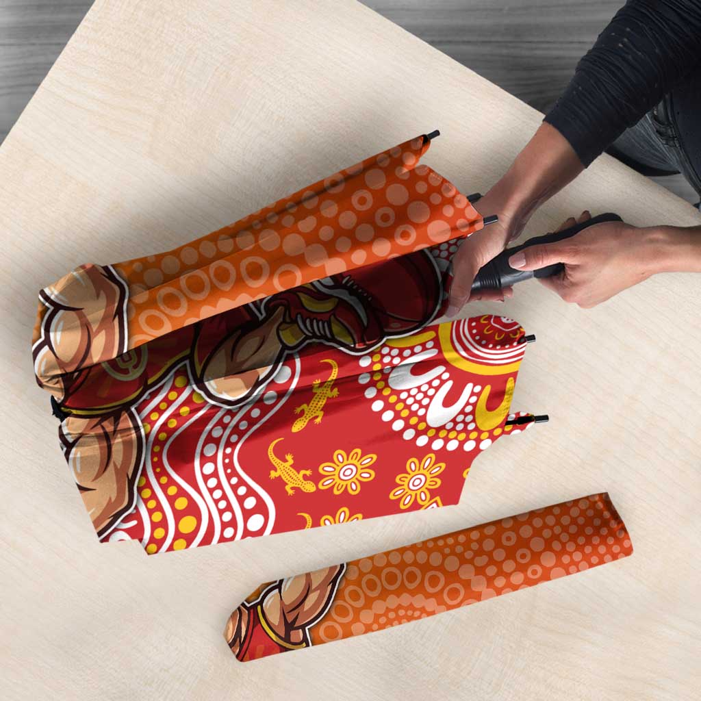 Personalized Suns Football Mascot Umbrella Aboriginal Dot Art Style Vibrant Indigenous Pattern Design