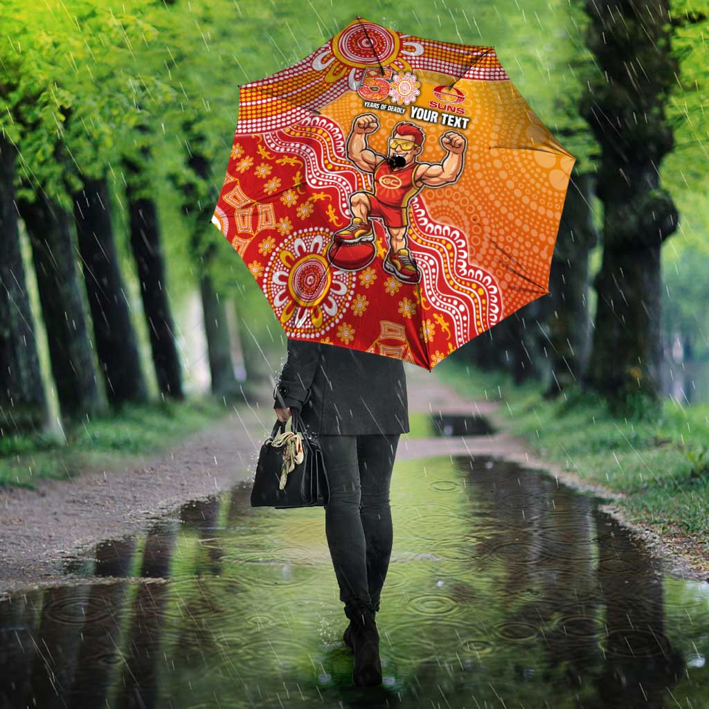 Personalized Suns Football Mascot Umbrella Aboriginal Dot Art Style Vibrant Indigenous Pattern Design