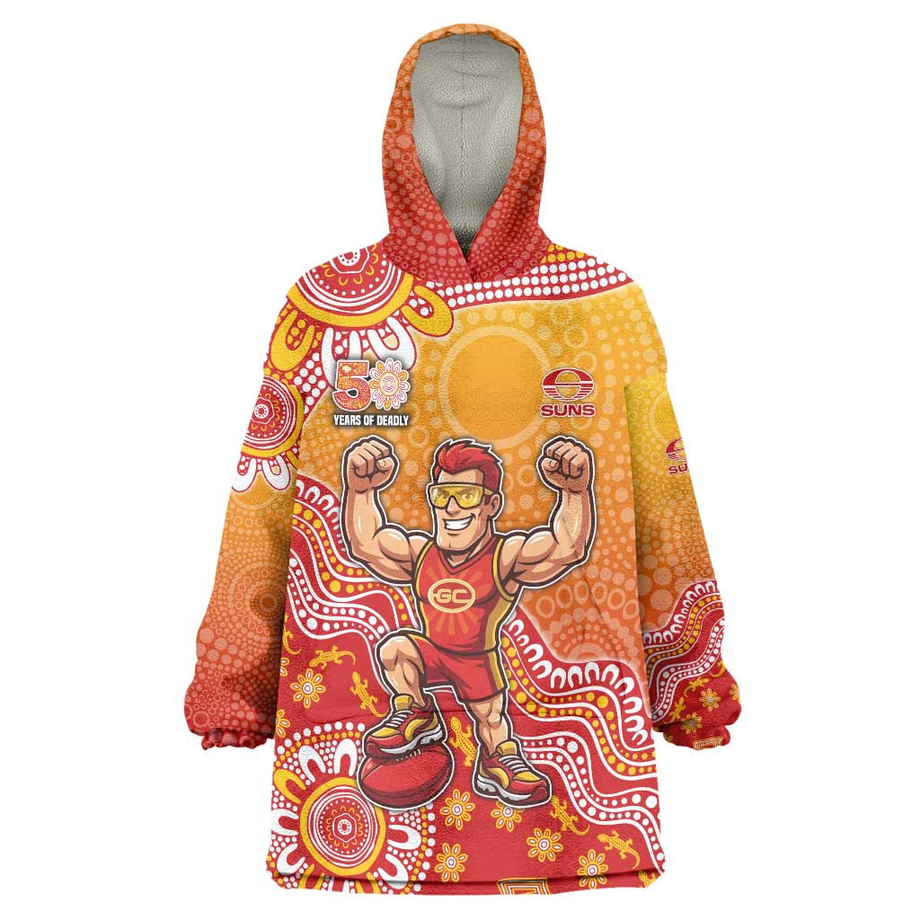 Personalized Suns Football Mascot Wearable Blanket Hoodie Aboriginal Dot Art Style Vibrant Indigenous Pattern Design