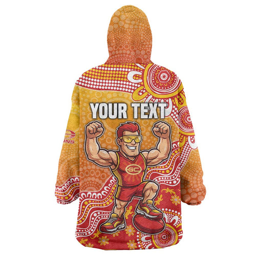 Personalized Suns Football Mascot Wearable Blanket Hoodie Aboriginal Dot Art Style Vibrant Indigenous Pattern Design