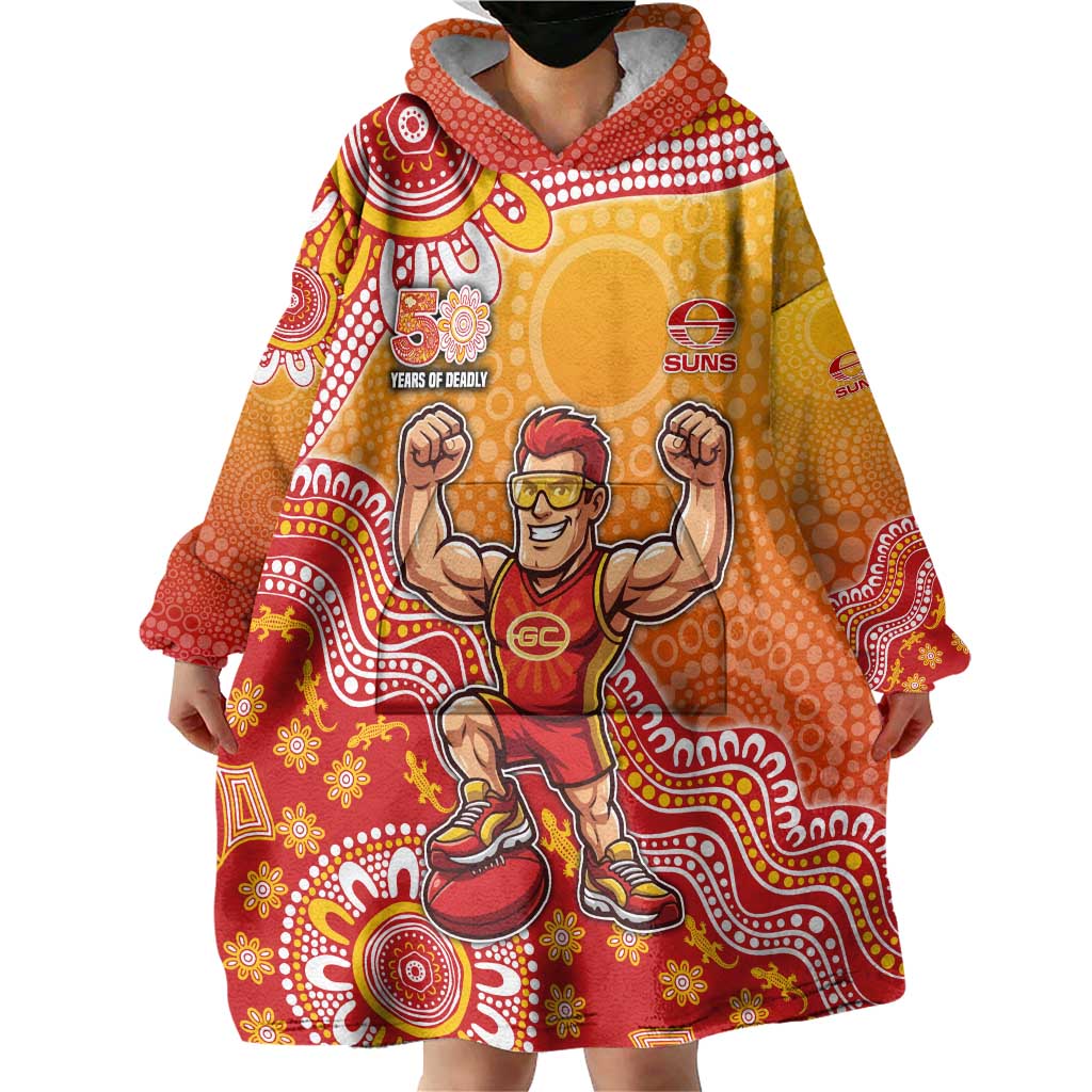 Personalized Suns Football Mascot Wearable Blanket Hoodie Aboriginal Dot Art Style Vibrant Indigenous Pattern Design