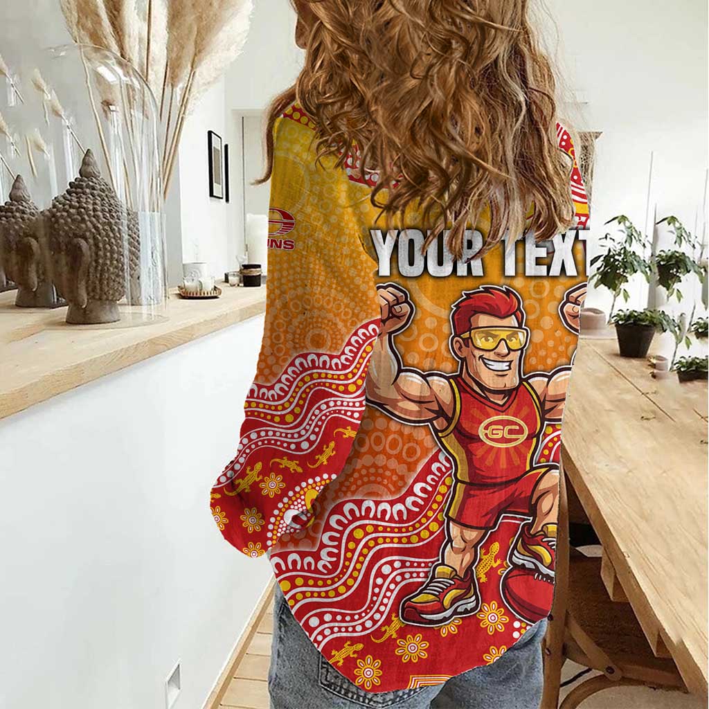 Personalized Suns Football Mascot Women Casual Shirt Aboriginal Dot Art Style Vibrant Indigenous Pattern Design