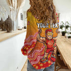 Personalized Suns Football Mascot Women Casual Shirt Aboriginal Dot Art Style Vibrant Indigenous Pattern Design