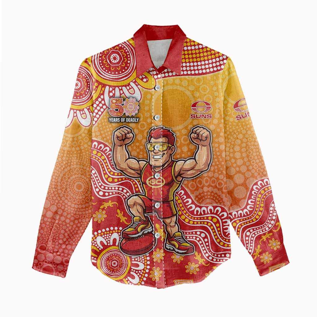 Personalized Suns Football Mascot Women Casual Shirt Aboriginal Dot Art Style Vibrant Indigenous Pattern Design
