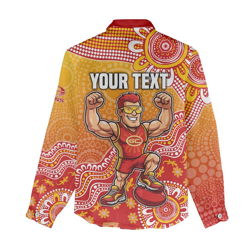 Personalized Suns Football Mascot Women Casual Shirt Aboriginal Dot Art Style Vibrant Indigenous Pattern Design