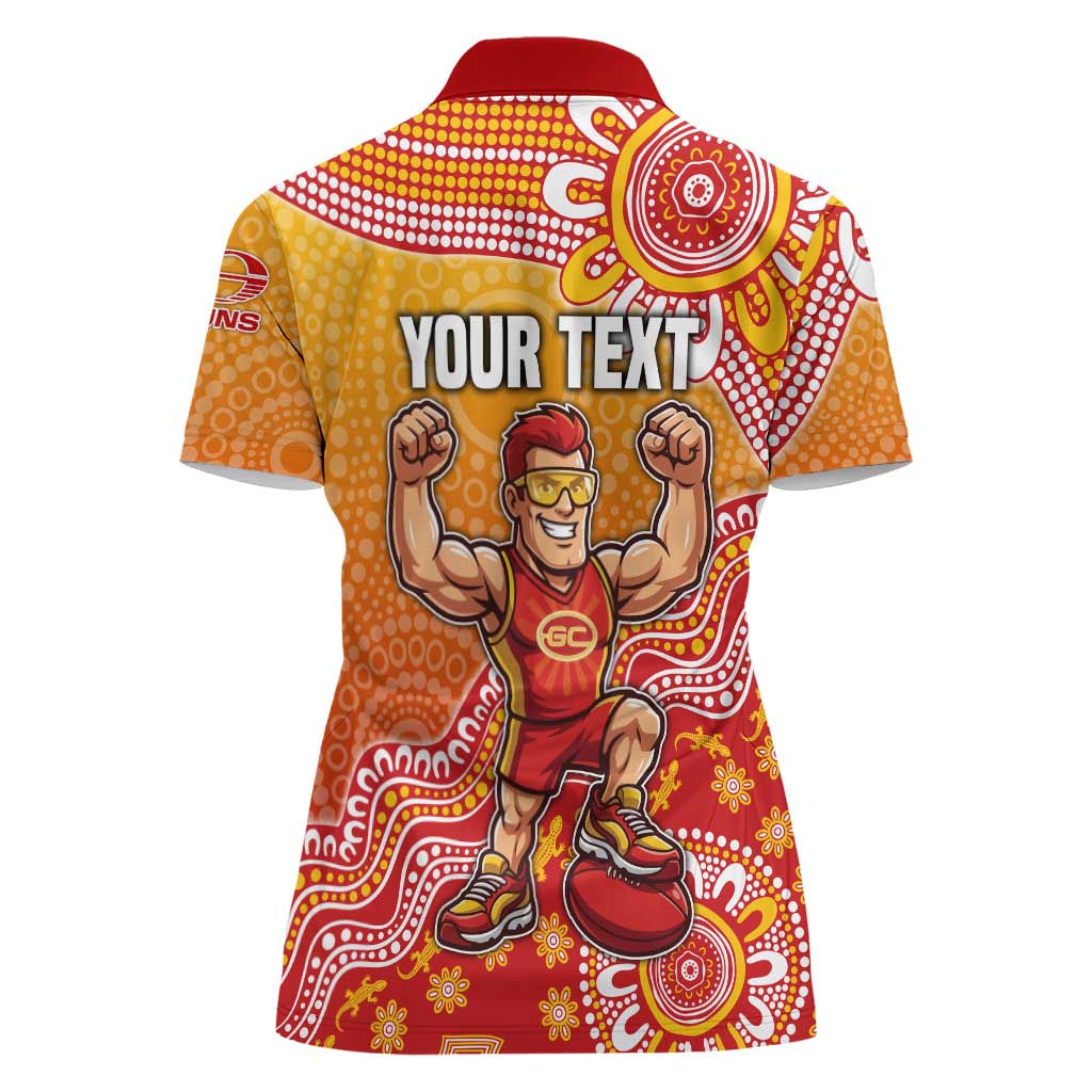 Personalized Suns Football Mascot Women Polo Shirt Aboriginal Dot Art Style Vibrant Indigenous Pattern Design