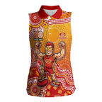 Personalized Suns Football Mascot Women Sleeveless Polo Shirt Aboriginal Dot Art Style Vibrant Indigenous Pattern Design