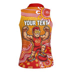 Personalized Suns Football Mascot Women Sleeveless Polo Shirt Aboriginal Dot Art Style Vibrant Indigenous Pattern Design