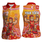 Personalized Suns Football Mascot Women Sleeveless Polo Shirt Aboriginal Dot Art Style Vibrant Indigenous Pattern Design