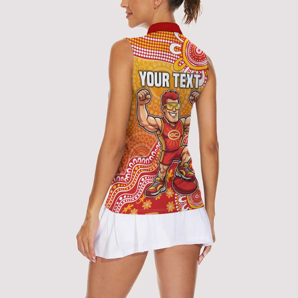 Personalized Suns Football Mascot Women Sleeveless Polo Shirt Aboriginal Dot Art Style Vibrant Indigenous Pattern Design