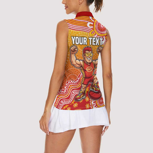 Personalized Suns Football Mascot Women Sleeveless Polo Shirt Aboriginal Dot Art Style Vibrant Indigenous Pattern Design