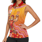 Personalized Suns Football Mascot Women Sleeveless Polo Shirt Aboriginal Dot Art Style Vibrant Indigenous Pattern Design