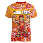 Personalized Suns Football Mascot Women V-Neck T-Shirt Aboriginal Dot Art Style Vibrant Indigenous Pattern Design