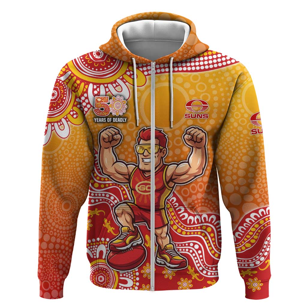 Personalized Suns Football Mascot Zip Hoodie Aboriginal Dot Art Style Vibrant Indigenous Pattern Design