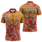 Personalized Suns Football Mascot Zipper Polo Shirt Aboriginal Dot Art Style Vibrant Indigenous Pattern Design