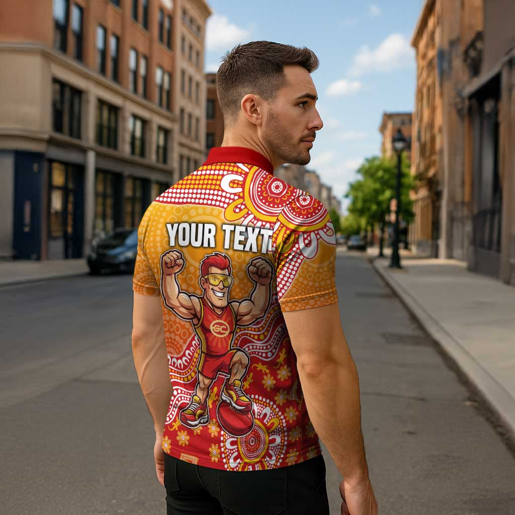 Personalized Suns Football Mascot Zipper Polo Shirt Aboriginal Dot Art Style Vibrant Indigenous Pattern Design