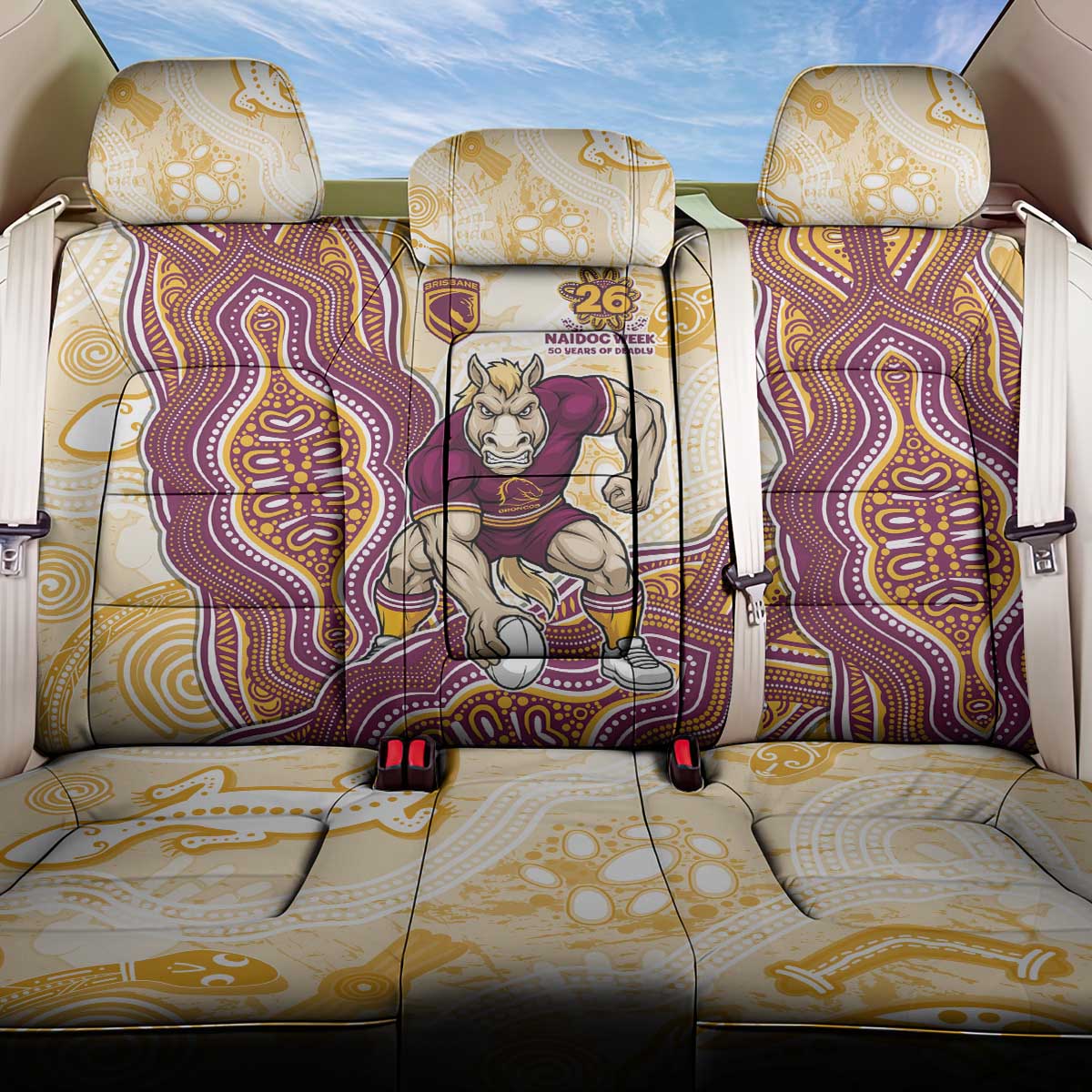 Brisbane Broncos NAIDOC Week 2026 Back Car Seat Cover First Nations of Australia Aboriginal Mascot Rugby