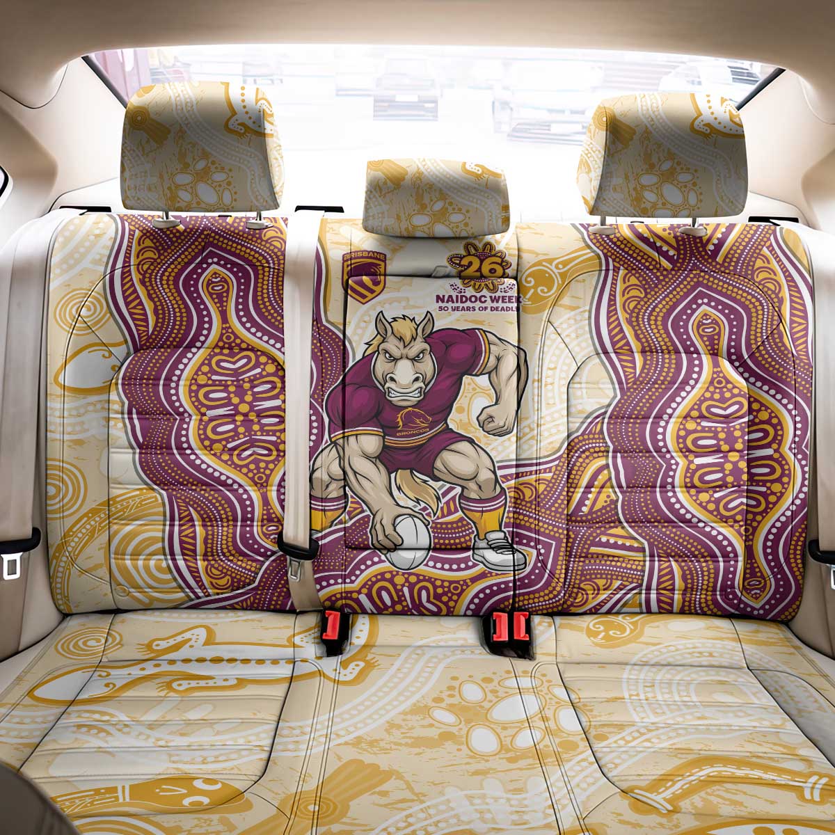 Brisbane Broncos NAIDOC Week 2026 Back Car Seat Cover First Nations of Australia Aboriginal Mascot Rugby