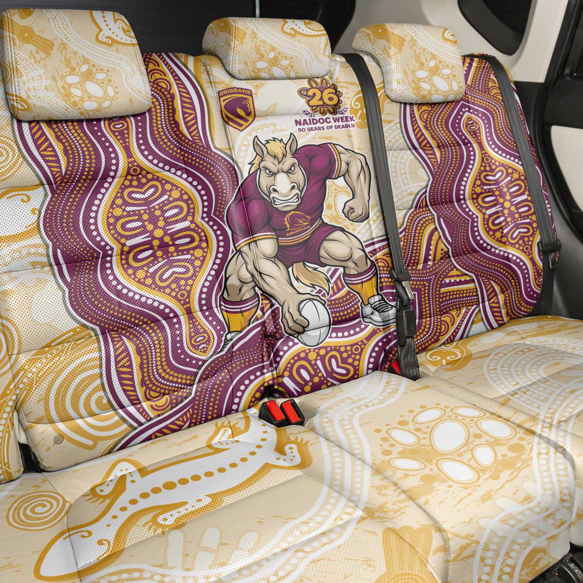 Brisbane Broncos NAIDOC Week 2026 Back Car Seat Cover First Nations of Australia Aboriginal Mascot Rugby