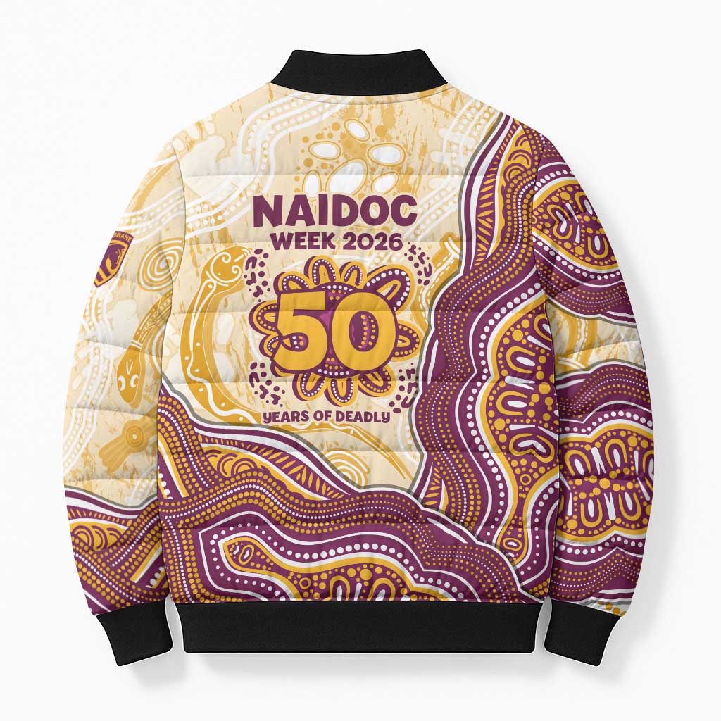 Brisbane Broncos NAIDOC Week 2026 Bomber Puffer Jacket First Nations of Australia Aboriginal Mascot Rugby