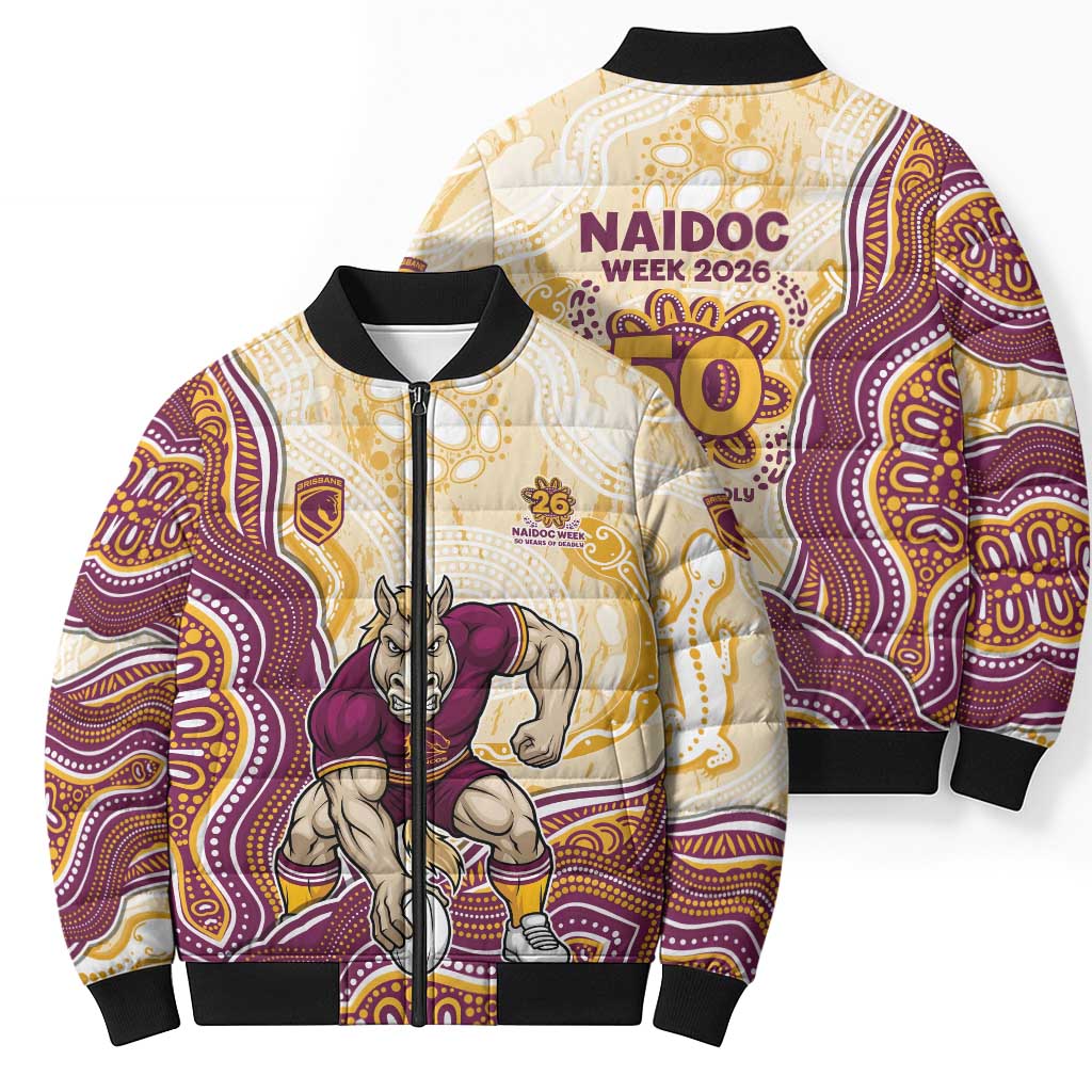 Brisbane Broncos NAIDOC Week 2026 Bomber Puffer Jacket First Nations of Australia Aboriginal Mascot Rugby