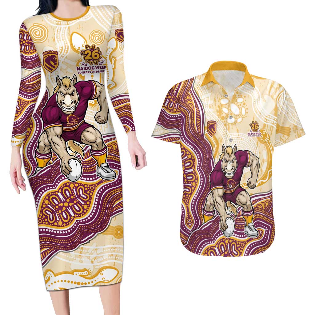 Brisbane Broncos NAIDOC Week 2026 Couples Matching Long Sleeve Bodycon Dress and Hawaiian Shirt First Nations of Australia Aboriginal Mascot Rugby