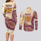 Brisbane Broncos NAIDOC Week 2026 Couples Matching Long Sleeve Bodycon Dress and Long Sleeve Button Shirt First Nations of Australia Aboriginal Mascot Rugby