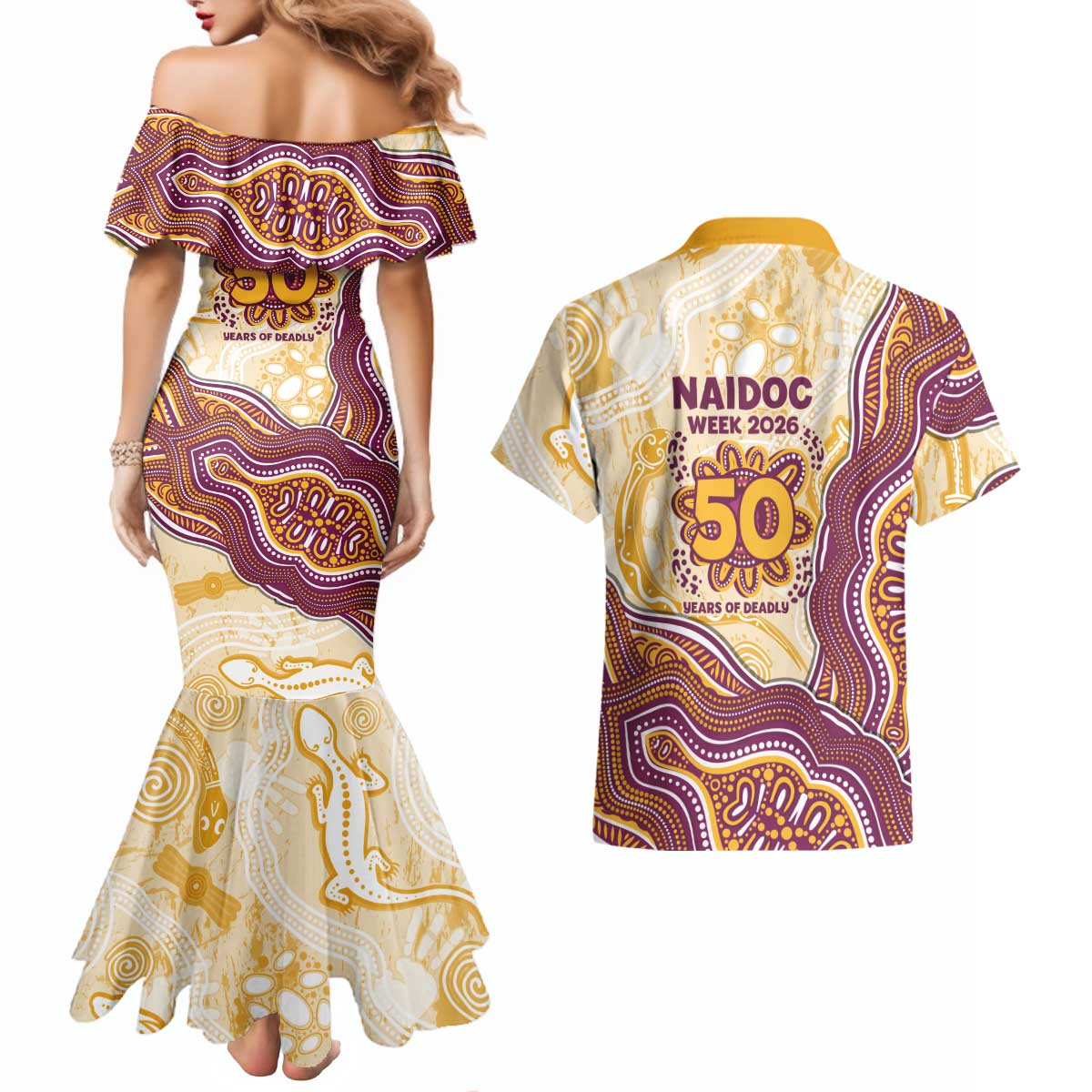 Brisbane Broncos NAIDOC Week 2026 Couples Matching Mermaid Dress and Hawaiian Shirt First Nations of Australia Aboriginal Mascot Rugby