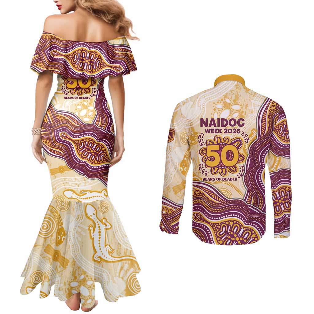 Brisbane Broncos NAIDOC Week 2026 Couples Matching Mermaid Dress and Long Sleeve Button Shirt First Nations of Australia Aboriginal Mascot Rugby