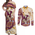 Brisbane Broncos NAIDOC Week 2026 Couples Matching Off Shoulder Maxi Dress and Long Sleeve Button Shirt First Nations of Australia Aboriginal Mascot Rugby