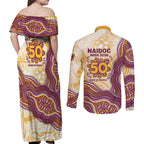 Brisbane Broncos NAIDOC Week 2026 Couples Matching Off Shoulder Maxi Dress and Long Sleeve Button Shirt First Nations of Australia Aboriginal Mascot Rugby