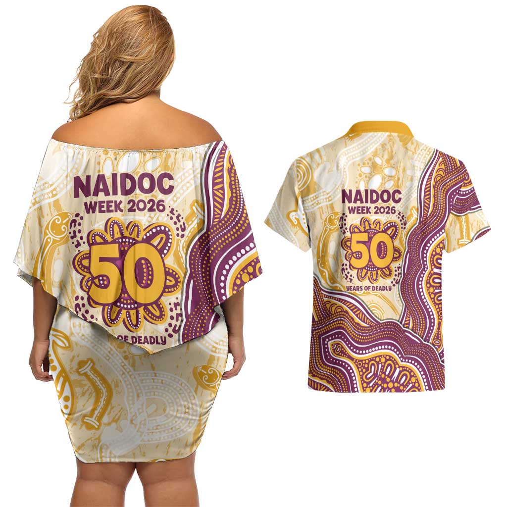 Brisbane Broncos NAIDOC Week 2026 Couples Matching Off Shoulder Short Dress and Hawaiian Shirt First Nations of Australia Aboriginal Mascot Rugby