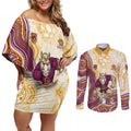 Brisbane Broncos NAIDOC Week 2026 Couples Matching Off Shoulder Short Dress and Long Sleeve Button Shirt First Nations of Australia Aboriginal Mascot Rugby