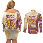 Brisbane Broncos NAIDOC Week 2026 Couples Matching Off Shoulder Short Dress and Long Sleeve Button Shirt First Nations of Australia Aboriginal Mascot Rugby
