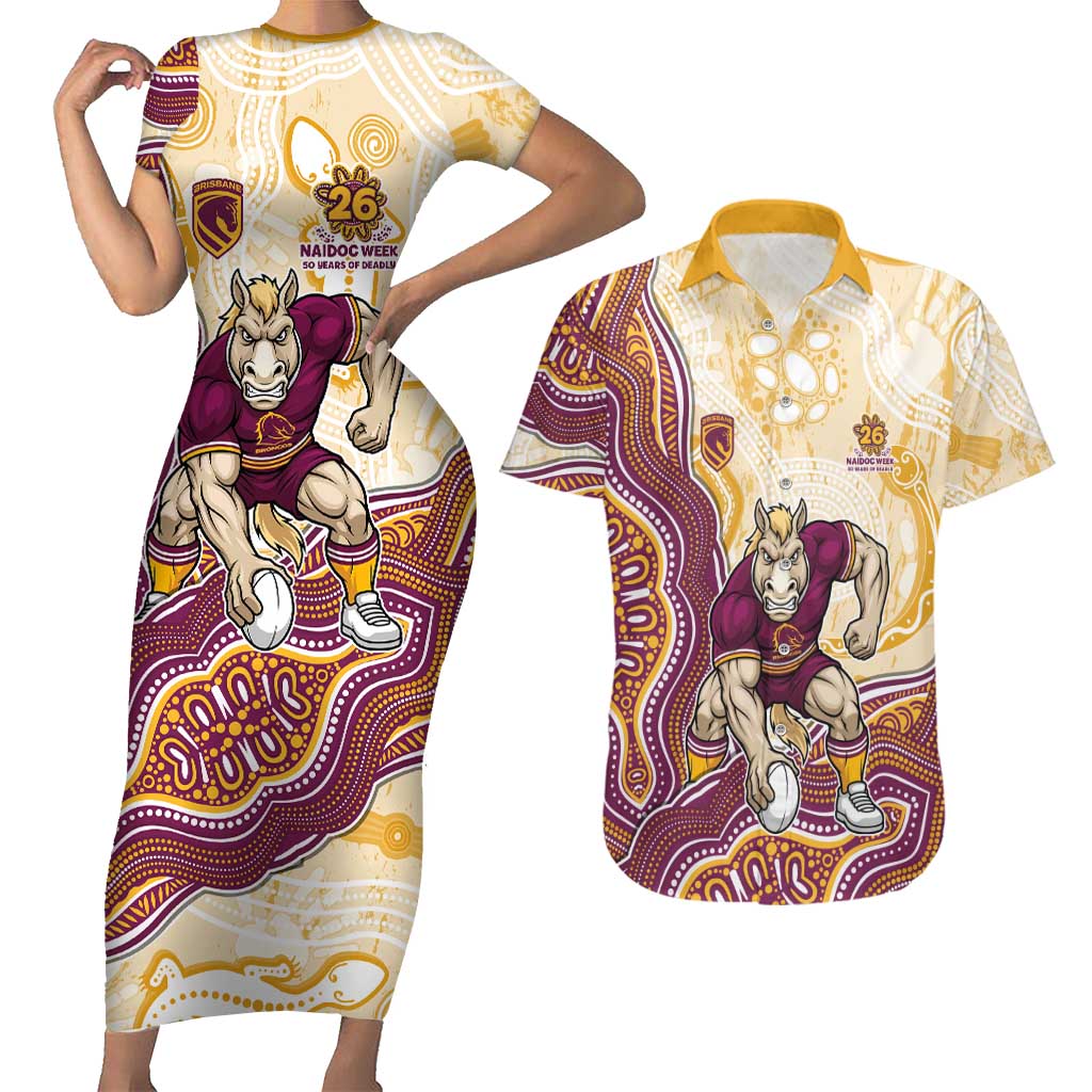 Brisbane Broncos NAIDOC Week 2026 Couples Matching Short Sleeve Bodycon Dress and Hawaiian Shirt First Nations of Australia Aboriginal Mascot Rugby