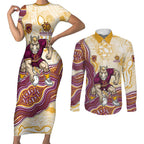 Brisbane Broncos NAIDOC Week 2026 Couples Matching Short Sleeve Bodycon Dress and Long Sleeve Button Shirt First Nations of Australia Aboriginal Mascot Rugby