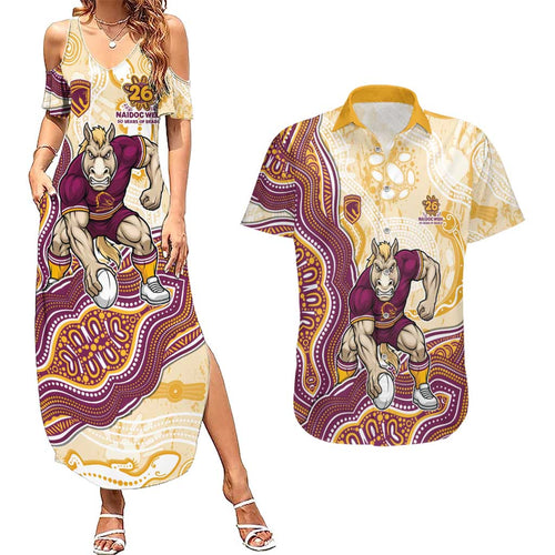 Brisbane Broncos NAIDOC Week 2026 Couples Matching Summer Maxi Dress and Hawaiian Shirt First Nations of Australia Aboriginal Mascot Rugby